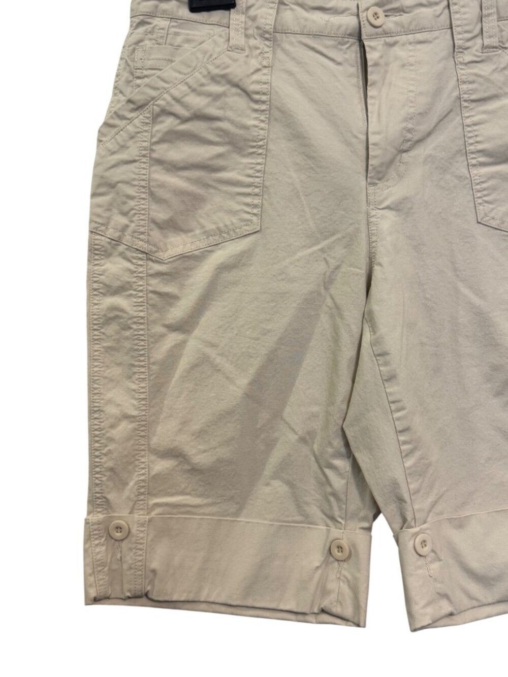 Coldwater Creek Womens Beige Cargo Bermuda Shorts Size 12 Adjustable Cuffs - Picture 2 of 8